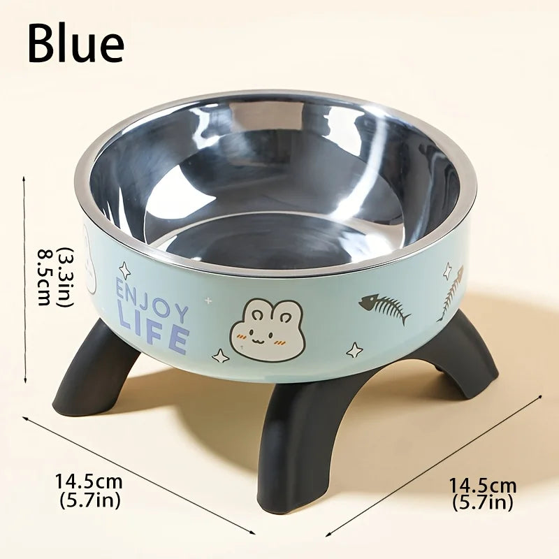 Anti-Tip Stainless Steel Pet Bowl with Cute Bunny Design | Elevated, Non-Slip, Perfect for Cats and Dogs, Durable Plastic Base