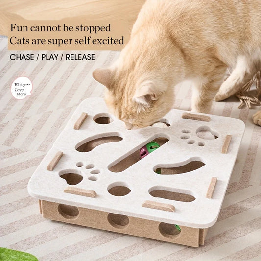 猫用知育パズルトイ™｜フェルト製迷路トンネル＆鈴ボール 室内遊び用