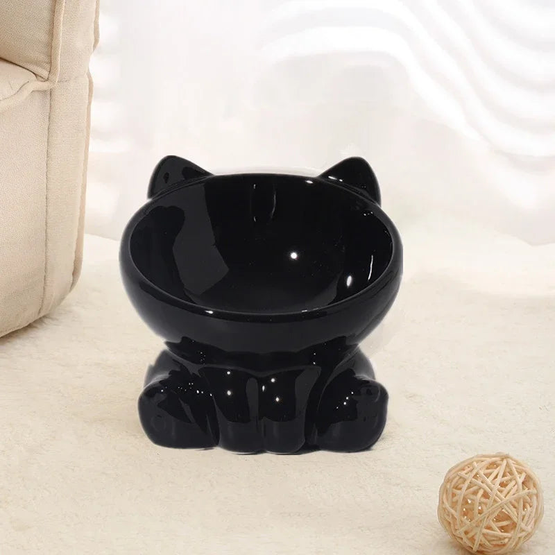 ねこ耳デザイン傾斜ペットボウル™｜首にやさしい高さ付き 陶器製 猫・小型犬用フードボウル