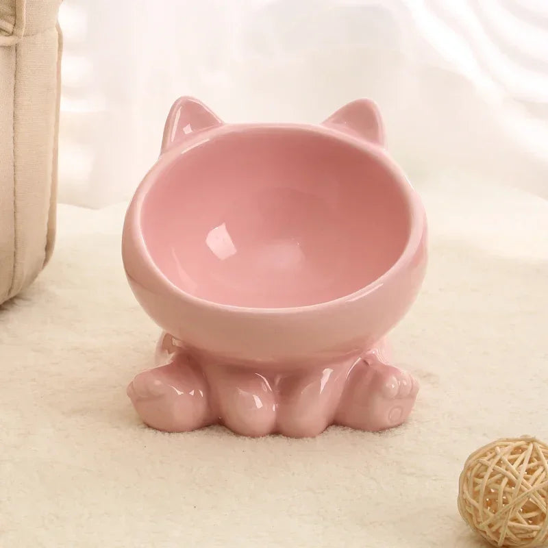 ねこ耳デザイン傾斜ペットボウル™｜首にやさしい高さ付き 陶器製 猫・小型犬用フードボウル