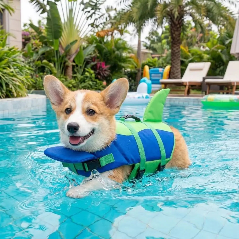 Shark Shape Dog Life Vest Superior Buoyancy High Visibility Dog Swimming Suit Adjustable Tear-resistant Safety Vests