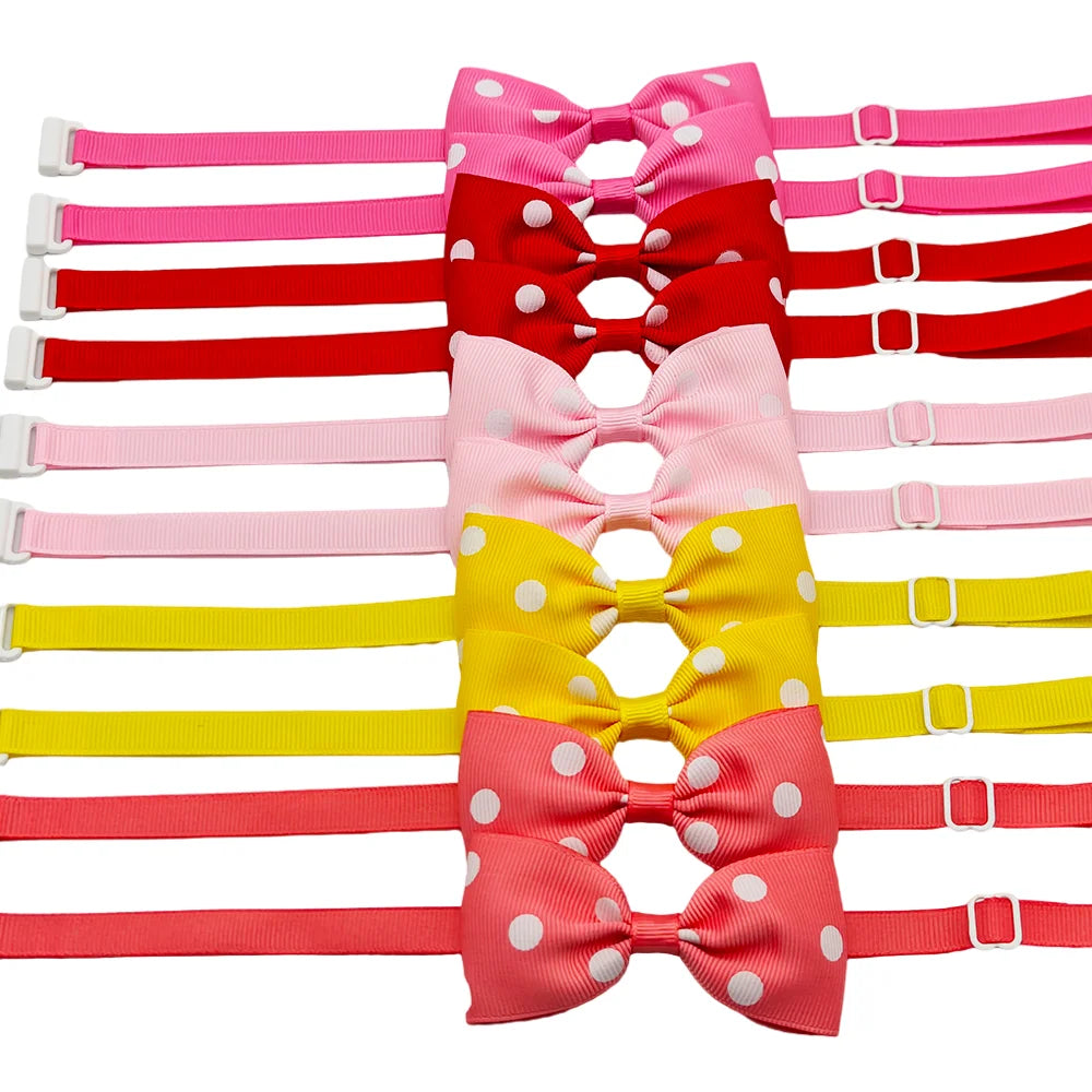 10pcs Ribbon Bow Ties For Dogs Adjustable Neck Tie For Cat Dots Pattern Pet Grooming Accessories 10 Colors Pet Supplies