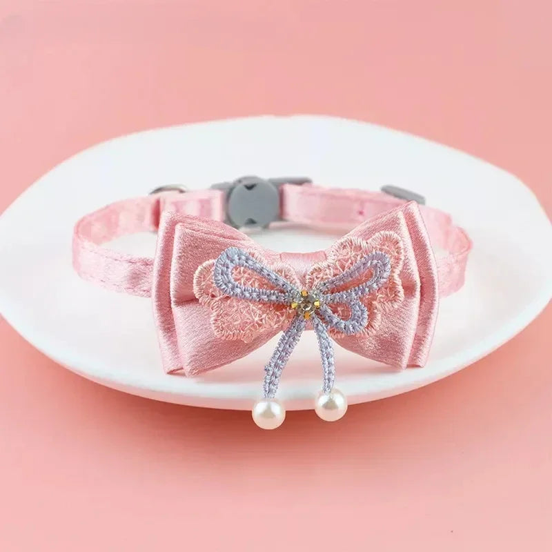 Cat Collar Pink Lace Bow Hanging Bead Cat Choker Bell Dog Cat Supplies Pet Accessories Dog Accessories Dog Cat Products