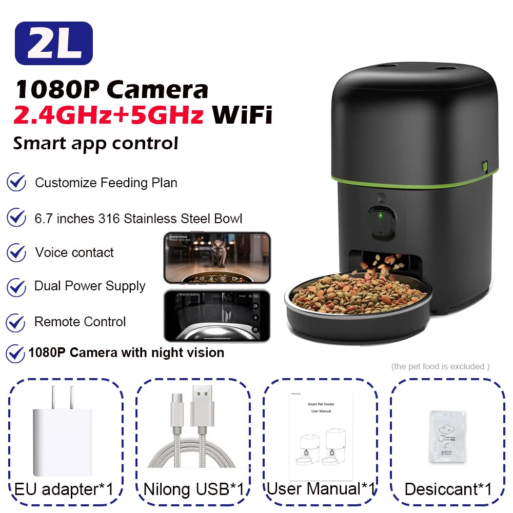 カメラ付き自動給餌器™｜1080P WiFi スマホ遠隔 犬猫用フードディスペンサー