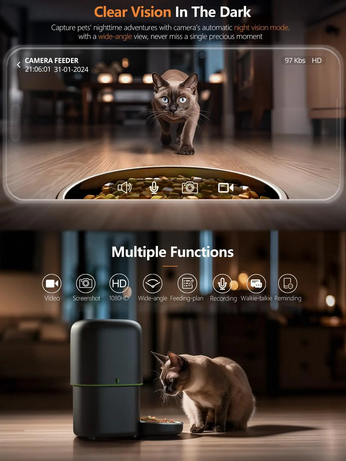 カメラ付き自動給餌器™｜1080P WiFi 4L大容量 アプリ操作 犬猫用スマートフィーダー